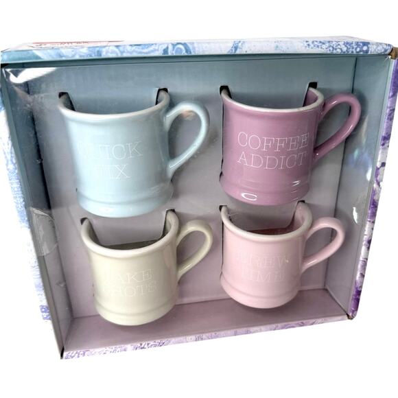 Frankie Grey MINI MUG SET (4) Demitasse Espresso Shot Glasses Ceramic Multicolor - Picture 2 of 11